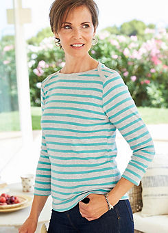 Cotton Traders Wrinkle Free Three Quarter Sleeve Boat Neck Stripe Jersey Top