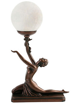 Dark Bronze Effect Kneeling Lady Crackle Ball Lamp