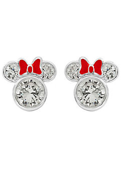 Disney Minnie Mouse Red & Silver Sterling Silver & Enamel Red Bow CZ Stud Earrings