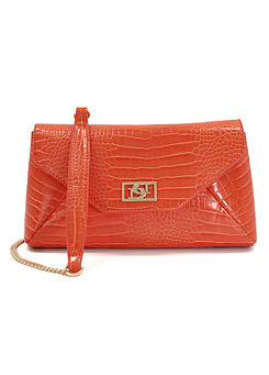 Dune London Elissia Orange Branded Flapover Clutch Bag