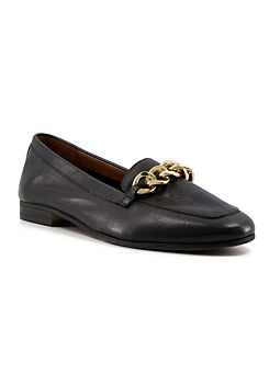 Dune London Goldsmith Black Chain Trim Leather Loafers