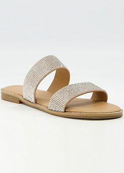 Dune London Loyale Silver Leather Embellished Double Strap Sandals