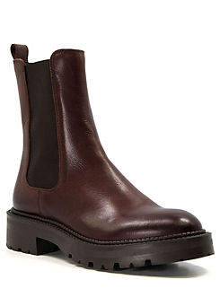 Dune London Picture Chocolate Leather Cleated Chelsea Boots