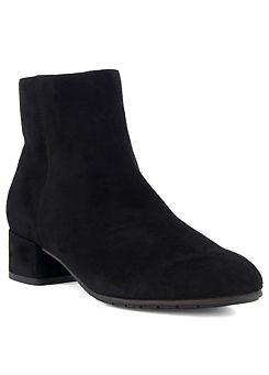 Dune London Pippie Black Low-Heel Suede Ankle Boots