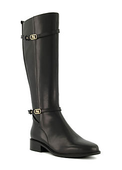 Dune London Tup Black Double Buckle Knee High Boots