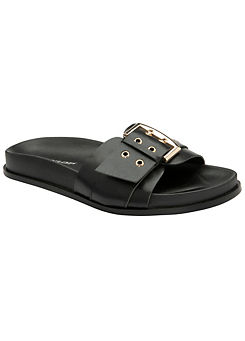 Dunlop Shiloh Black Buckle Single Strap Footbed Sandals