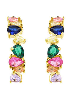 Emily & Ophelia Sterling Silver Gold Plated Multi-Colour Mixed Cut Cubic Zirconia 19mm Hoop Earrings