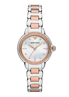 Emporio Armani Ladies Silver & Rose Gold Watch