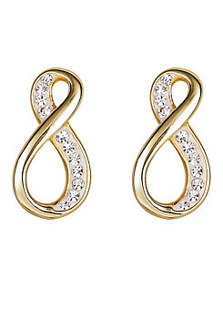 Evoke Sterling Silver Gold Plated Crystal Infinity Stud Earrings