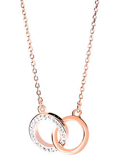 Evoke Sterling Silver Rose Gold Plated Crystal Interlocking Circles Necklace