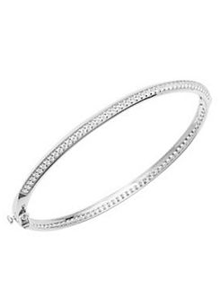 Fiorelli Sterling Silver Knife Edge Hinged Bangle With Cubic Zirconia