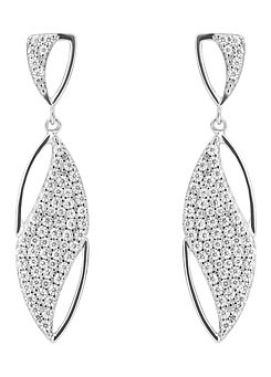 Fiorelli Sterling Silver Navette Drop Earrings With Pave Cubic Zirconia Wave