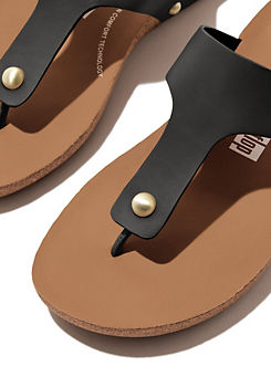 FitFlop Black iQushion Leather Toe-Post Sandals