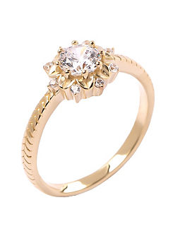For You Collection 9ct Gold Flower Cubic Zirconia Ring