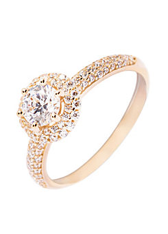 For You Collection 9ct Gold Pave Cubic Zirconia Shoulder Detail Halo Ring