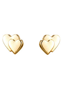 For You Collection 9ct Solid Gold Double Heart Stud Earrings