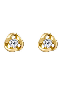 For You Collection 9ct Solid Gold Three Way Cubic Zirconia Knot Stud Earrings