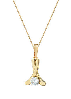 For You Collection 9ct Solid Gold Wishbone Cubic Zirconia Pendant on a 16+2ins Adjustable Chain