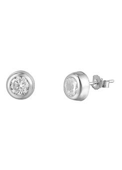 For You Collection 9ct Solid White Gold 5mm Cubic Zirconia Rubover Stud Earrings