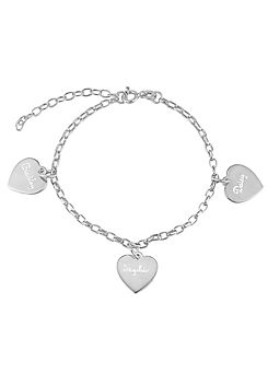 For You Collection Sterling Silver Adjustable Triple Heart Engravable Bracelet