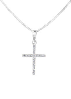 For You Collection Sterling Silver Cubic Zirconia Cross Pendant Adjustable Necklace