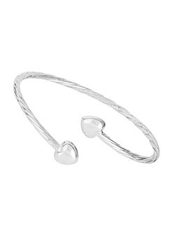 For You Collection Sterling Silver Double Heart Twisted Flexi-Cuff Bangle