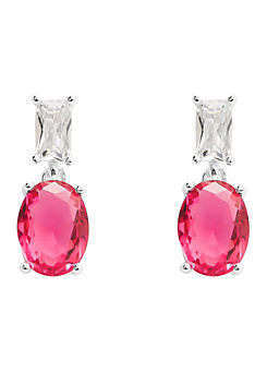 For You Collection Sterling Silver Pink And White Crystal Drop Earrings