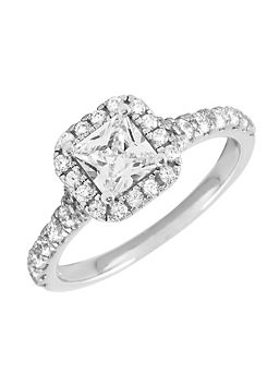 For You Collection Sterling Silver Princess Cut Cubic Zirconia Halo Ring