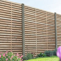 Forest Pack of 3 Pressure Treated Contemporary Double Slatted Fence Panel - 6ft