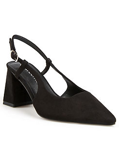 Freemans Black Flared Block Heel Slingback Court Shoes
