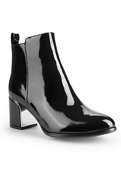 Freemans Black Patent Block Heel Ankle Boots