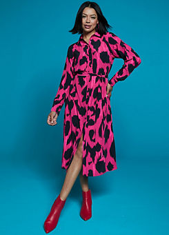 Freemans Pink Animal Print Midi Shirt Dress
