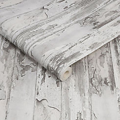 Fresco Distressed Wood Grey Wallpaper