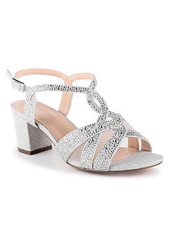 Glitter ’Nadia’ Silver Wide Fit Block Heel Sandals by Paradox London