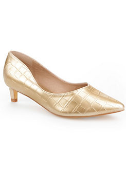 Gold Faux Croc Court Shoes