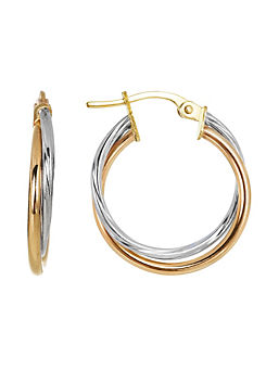 Gorgeous Gold 9ct Gold 2 Colour Alternate Hoop Earrings