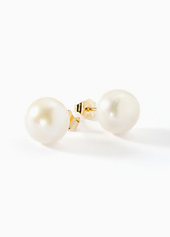 Gorgeous Gold 9ct Solid Gold Cultured Freshwater Pearl 9mm Button Shape Stud Earrings