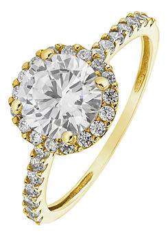Gorgeous Gold 9ct Yellow Gold Cubic Zirconia Halo Ring