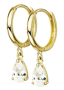 Gorgeous Gold 9ct Yellow Gold Cubic Zirconia Pear Drop Hoop Earrings
