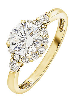 Gorgeous Gold 9ct Yellow Gold Halo Vintage Cubic Zirconia Ring