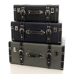 Harvey Makin Set of 3 Leatherette Luggage Boxes - Black, Grey & Navy