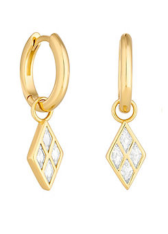 Inicio 14K Real Gold Plated Recycled Dimaond Shape Cubic Zirconia Charm Earrings
