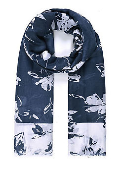 Intrigue Navy Blue and White Raw Edge Blossom Scarf
