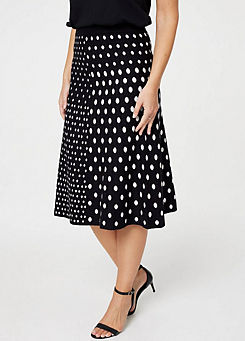 Izabel London Black Multi Polka Dot A-Line Knit Skirt