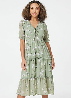 Izabel London Floral Tie Front Midi Tea Dress