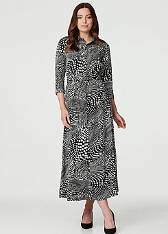 Izabel London Multi Black Dotty Print Three-Quarter Sleeve Shirt Dress