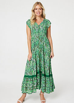 Izabel London Multi Green Printed Lace Detail Maxi Dress