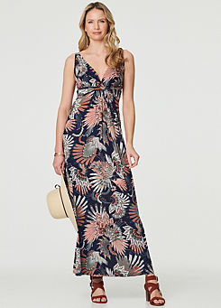 Izabel London Multi Navy Printed Sleeveless Maxi Sun Dress