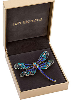Jon Richard Gold Plated Crystal Blue Pave Dragonfly Brooch - Gift Boxed