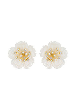 Jon Richard Gold Plated Mother of Pearl and Cubic Zirconia Flower Stud Earrings